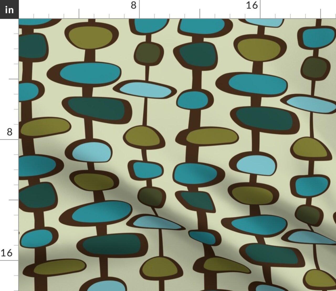Teal Mid Century Retro Vintage 1950S Geometric Blue Green Modern Olive Abstract Custom Printed Fabric by Spoonflower Various Fabrics by the Yard or Fat Quarter